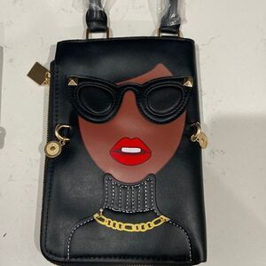 Cute Big Glasses Face Clutch Purse black